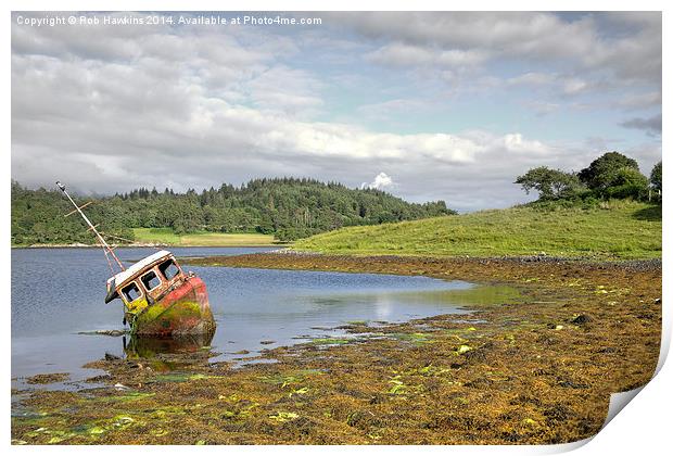 Abandoned boat in the Loch Print by Rob Hawkins