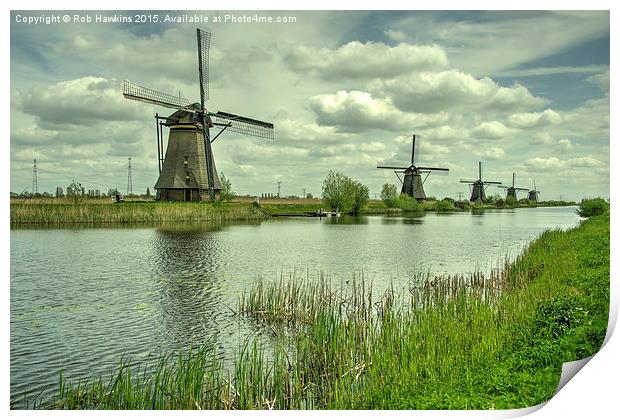  Windpumps of the Kinderdijk Print by Rob Hawkins