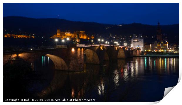 Heidelberg Bridge and Castle by Night  Print by Rob Hawkins