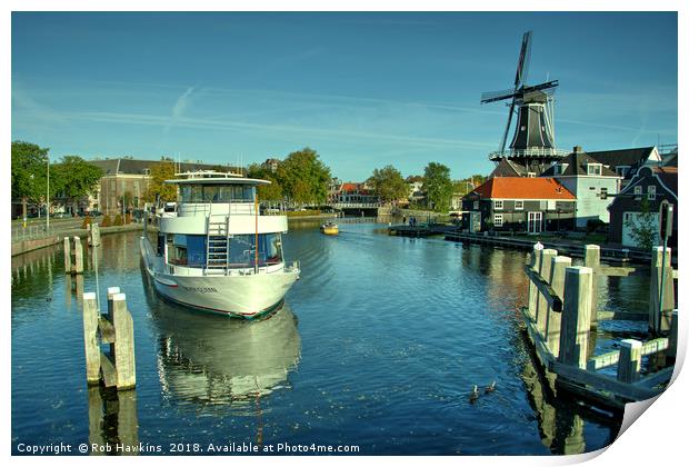Haarlem boat and windmill Print by Rob Hawkins