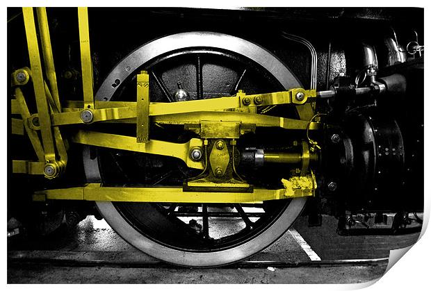 Yellow wheel of steel Print by Rob Hawkins