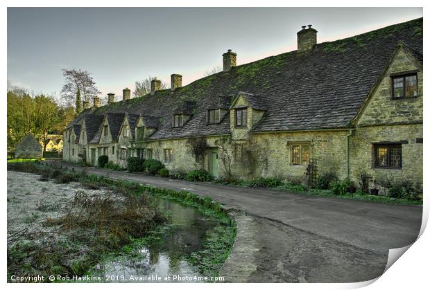 Winter at Bibury Almhouses Print by Rob Hawkins