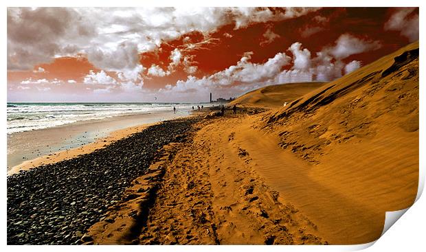 Beach under a blood red sky Print by Rob Hawkins
