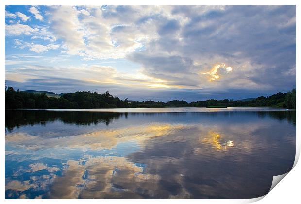 Sunset over Balgavies Loch, Forfar, Angus Print by Douglas Kerr