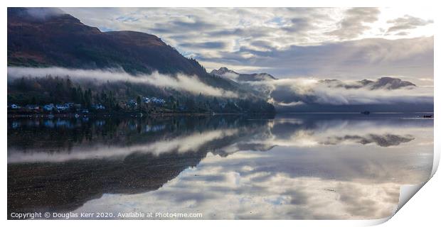 Loch Goil and Lochgoilhead morning reflection. Print by Douglas Kerr