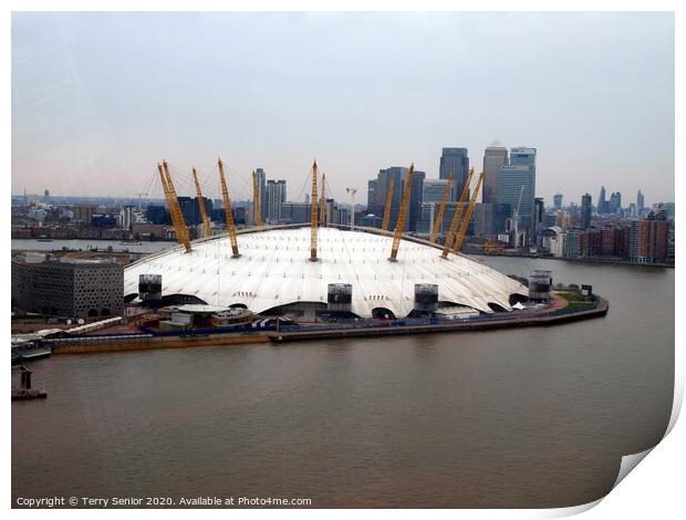 O2 Millenium Dome with Canary Wharfe in background Print by Terry Senior