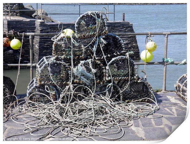 Crab Pots Stacked on Shell Island North Wales Print by Terry Senior