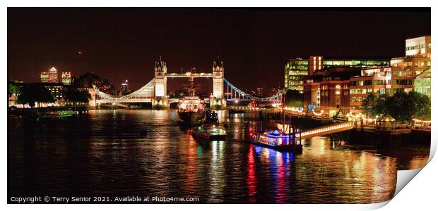 Panorama of Tower Bridge at Night Print by Terry Senior