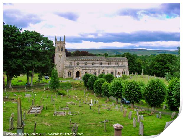 Aysgarth Church near the River Ure, Yorkshire Dale Print by Terry Senior