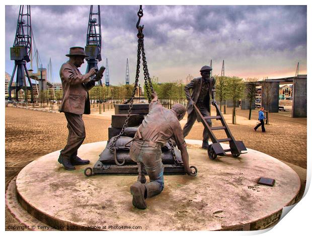 HDR image of The Dockers Sculpture ExCel, Royal Do Print by Terry Senior