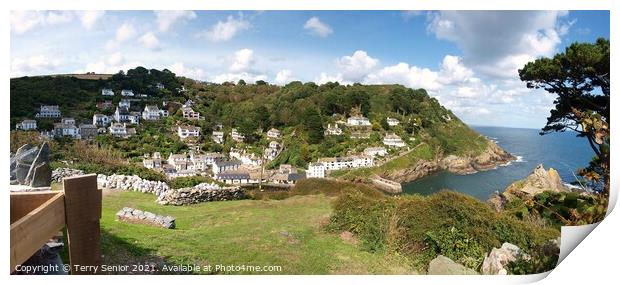 Polperro is a large village, civil parish, and fishing harbour within the Polperro Heritage Coastline in south Cornwall, England. Print by Terry Senior