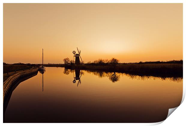 Golden Reflections on the Norfolk Broads Print by Paul Macro