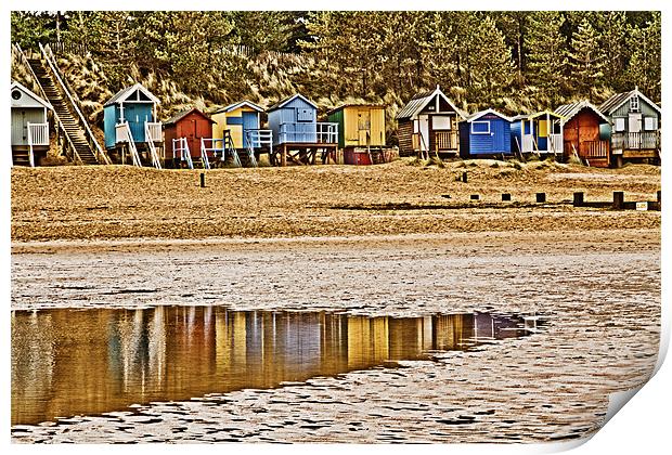 Colourful Wells Beach Huts Print by Paul Macro