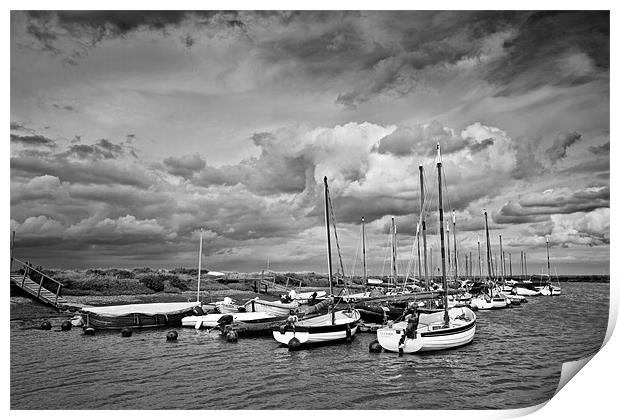 Boats in Morston Quay Harbour B&W Print by Paul Macro