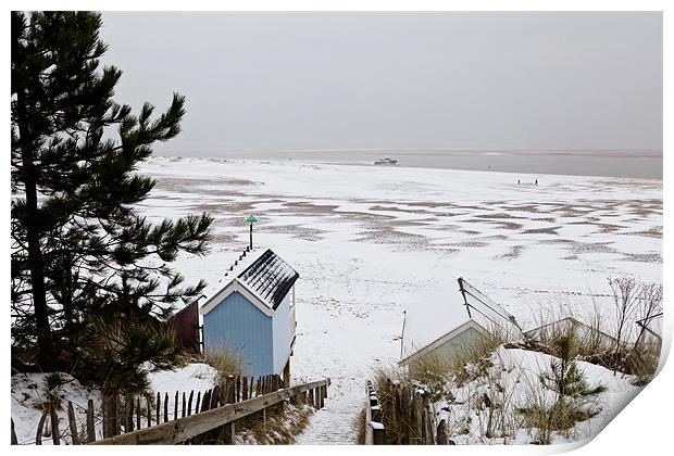 Snowy Scene on Wells Beach Print by Paul Macro