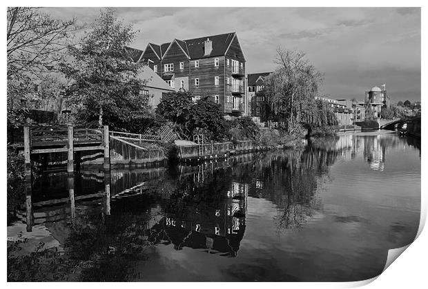 River Wensum Reflection in Norwich MONO Print by Paul Macro