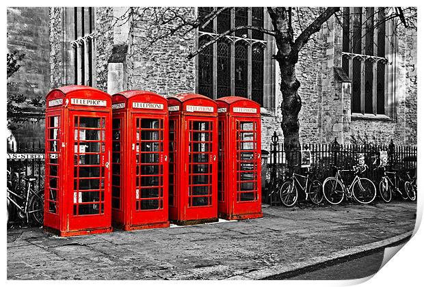 Classic Phone Boxes in Cambridge Print by Paul Macro