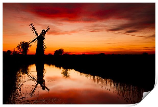 Spring Sunset at Thurne Mill Print by Paul Macro