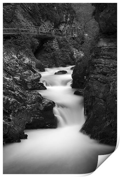 The Soteska Vintgar gorge in Black and White Print by Ian Middleton