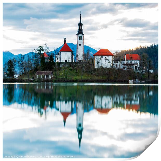 Lake Bled and the Island church Print by Ian Middleton