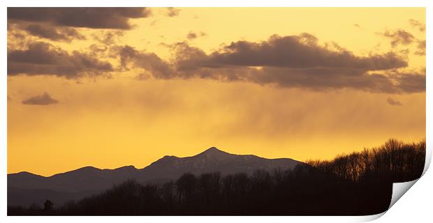 Mountain sunset Print by Ian Middleton