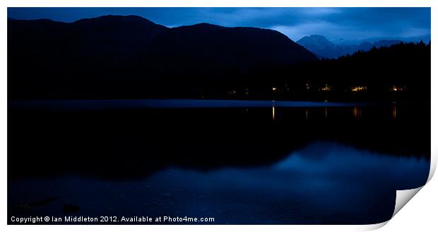 Lake Bohinj at dusk Print by Ian Middleton