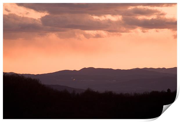 Mountain sunset Print by Ian Middleton