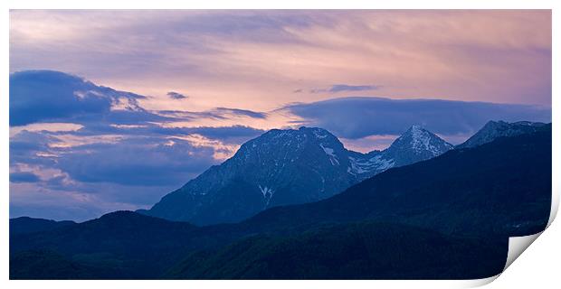 Kamnik Alps at sunset Print by Ian Middleton