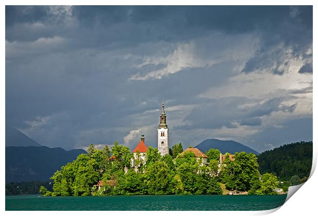 Storm light over Lake Bled Print by Ian Middleton