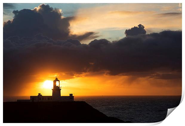 Sunset at Strumble Head Lighthouse Print by Ian Middleton
