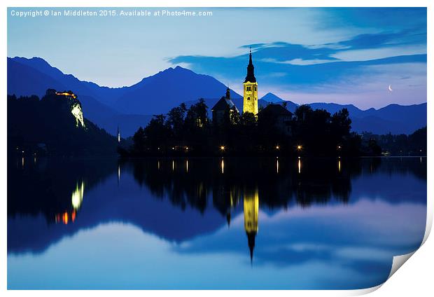 Dawn breaks over Lake Bled Print by Ian Middleton