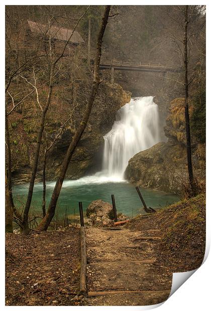 Sum Waterfall in Vintgar Gorge, near Bled, Sloveni Print by Ian Middleton