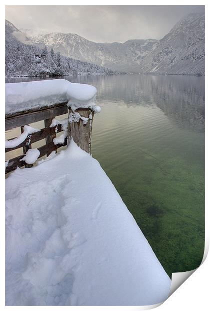 Lake Bohinj in winter, Slovenia Print by Ian Middleton