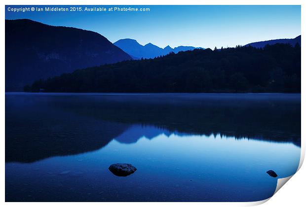 Dawn at Lake Bohinj in Slovenia Print by Ian Middleton