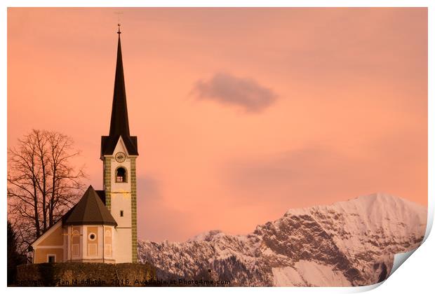 Tabor church at sunrise Print by Ian Middleton