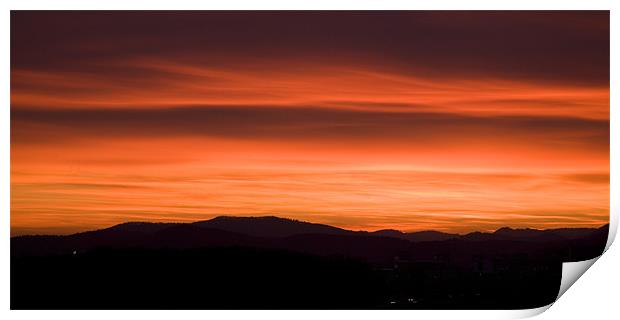 Sunset over Ljubljana suburb, Slovenia . Print by Ian Middleton