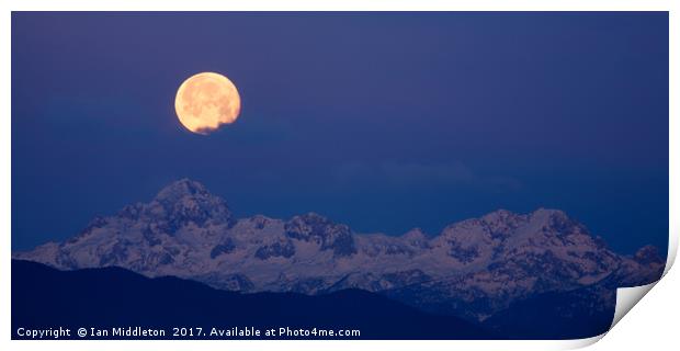 Moonset over the Julian Alps Print by Ian Middleton