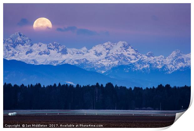 Full Moon setting over the Julian Alps Print by Ian Middleton