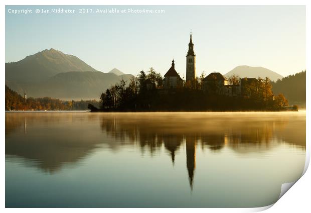 Morning light at Lake Bled Print by Ian Middleton