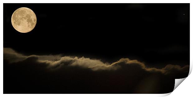 Full moon setting over clouds Print by Ian Middleton