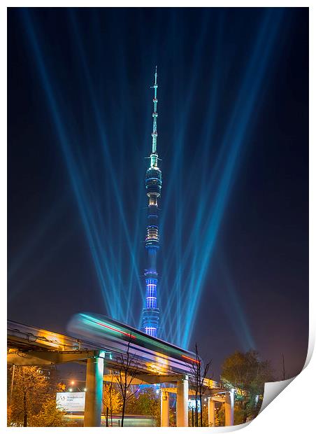  Festive illumination of Ostankino tower in Moscow Print by Sergey Golotvin