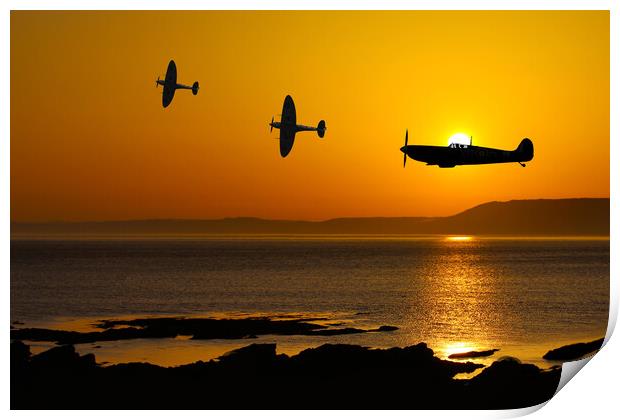 Spitfire at Sunset Print by Oxon Images