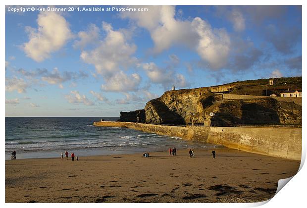 Portreath Beach and Harbour Wall Print by Oxon Images