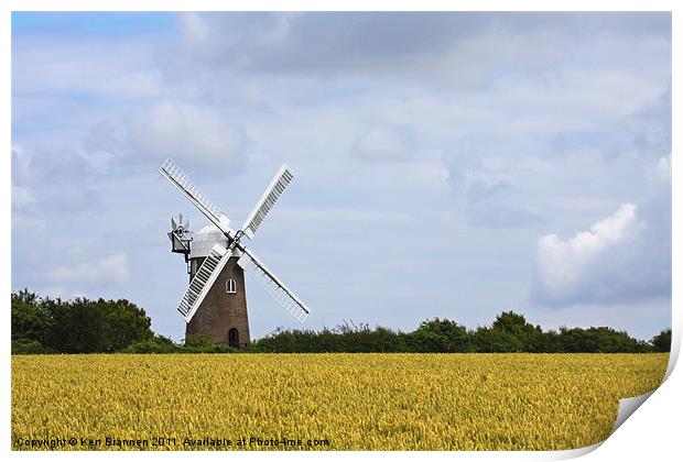 Wilton Windmill and Corn field Print by Oxon Images