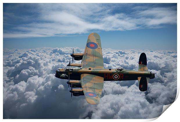 Lancaster Bomber above the clouds Print by Oxon Images