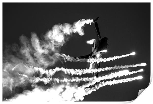 F16 firing flares B&W Print by Oxon Images