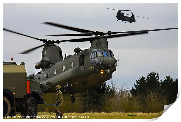 Chinooks at the refueling point Print by Oxon Images