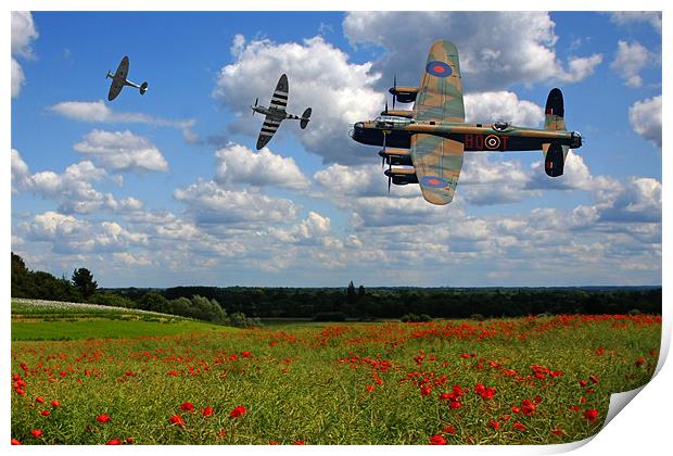 Lancaster Spitfire and poppy Field Print by Oxon Images