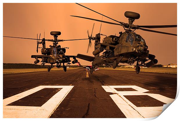 Two AH64 Apache and runway Print by Oxon Images