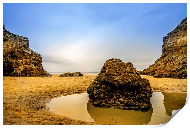 Perranporth Rocks and Beach Print by Oxon Images